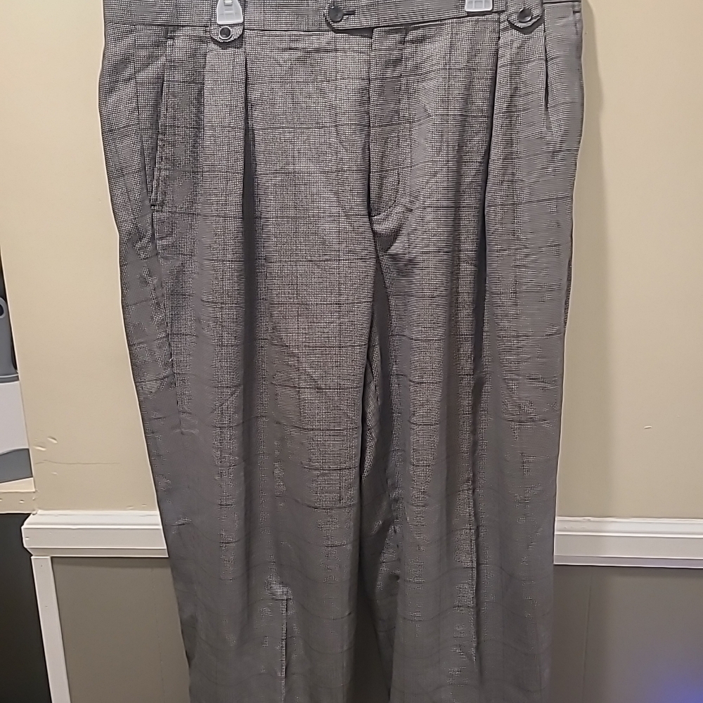 Ranieri Uomo Super 150s Italian Wool Vintage Wide Leg Pleated Cuffed Trousers 42